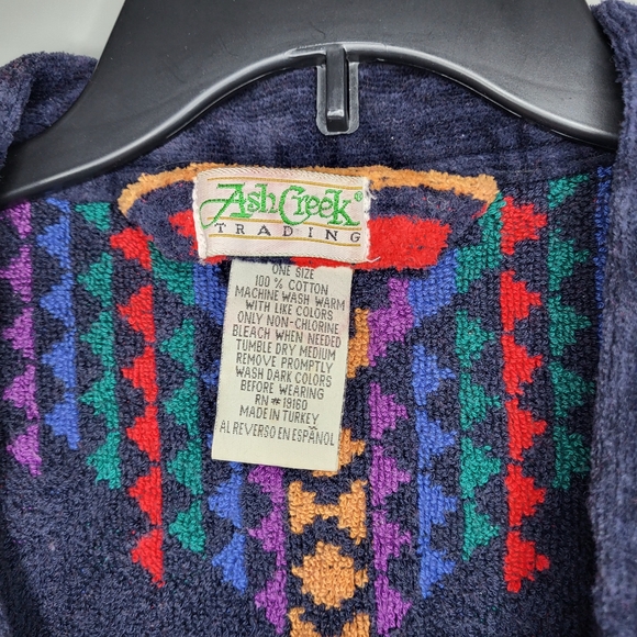 Vintage Ash Creek Trading Aztec Tribal Cotton Terry Cloth Robe One Size - Picture 6 of 9